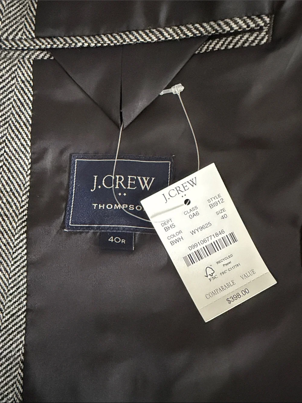 Men’s J. Crew Gray Textured Herringbone Wool-Blend Sport Coat Blazer 40R